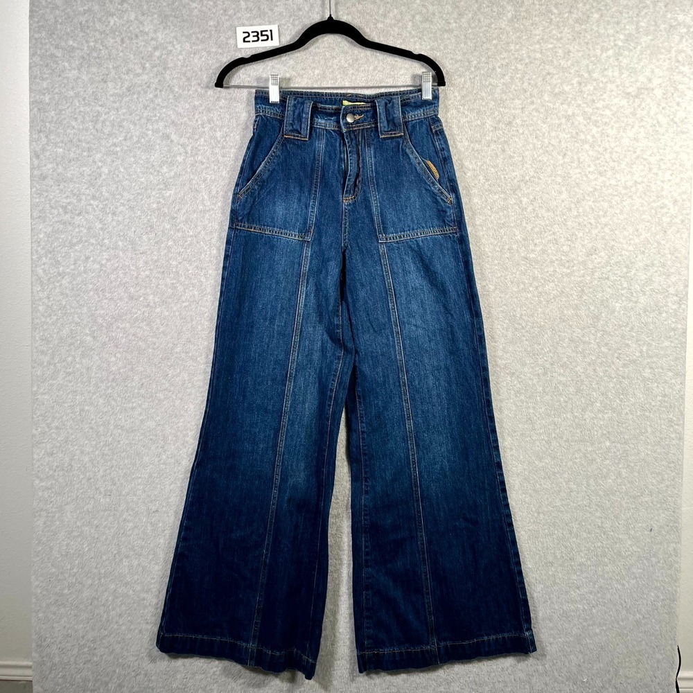 Wide Leg Dark Blue Denim Jeans - Women's Flare